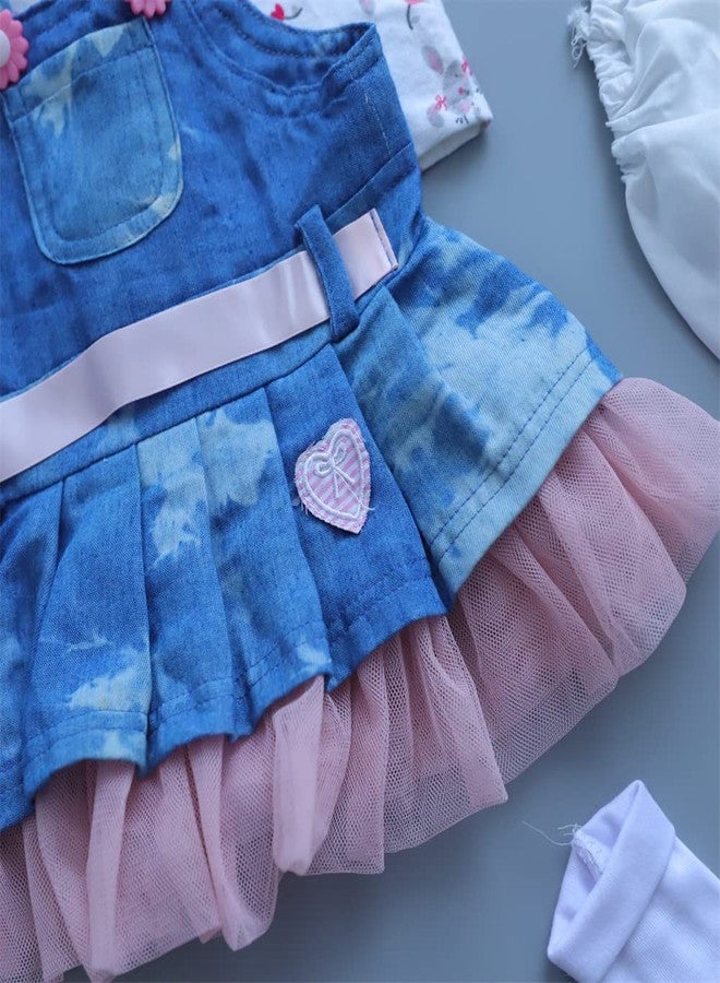 MAIHAO Reborn Baby Doll Clothes for 17-22 Inch Newborn Girl, Outfit Accessories With Denim Skirt 5pcs Set - Image 3